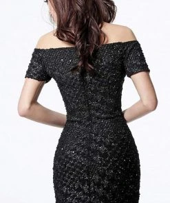 Jovani - 3968 Floral Sequined Off Shoulder Cocktail Dress