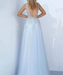 Jovani - 4019 Bead Embellished Plunging V-Neck Gown