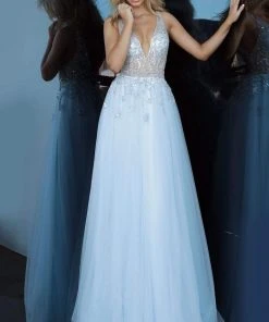 Jovani - 4019 Bead Embellished Plunging V-Neck Gown