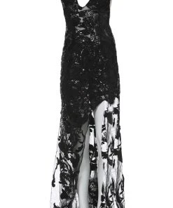 Jovani - 4084 Floral Sequin Appliqued Fitted High Low Prom Dress 16 Jovani - 4084 Floral Sequin Appliqued Fitted High Low Prom Dress