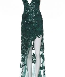 Jovani - 4084 Floral Sequin Appliqued Fitted High Low Prom Dress 22 Jovani - 4084 Floral Sequin Appliqued Fitted High Low Prom Dress