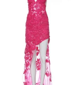 Jovani - 4084 Floral Sequin Appliqued Fitted High Low Prom Dress 17 Jovani - 4084 Floral Sequin Appliqued Fitted High Low Prom Dress