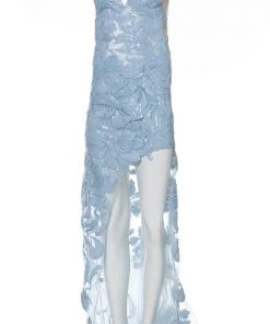 Jovani - 4084 Floral Sequin Appliqued Fitted High Low Prom Dress 21 Jovani - 4084 Floral Sequin Appliqued Fitted High Low Prom Dress