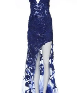 Jovani - 4084 Floral Sequin Appliqued Fitted High Low Prom Dress 19 Jovani - 4084 Floral Sequin Appliqued Fitted High Low Prom Dress