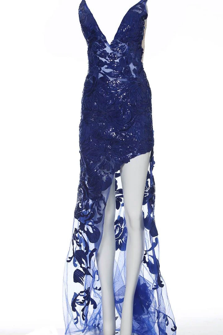 Jovani - 4084 Floral Sequin Appliqued Fitted High Low Prom Dress 9 Jovani - 4084 Floral Sequin Appliqued Fitted High Low Prom Dress