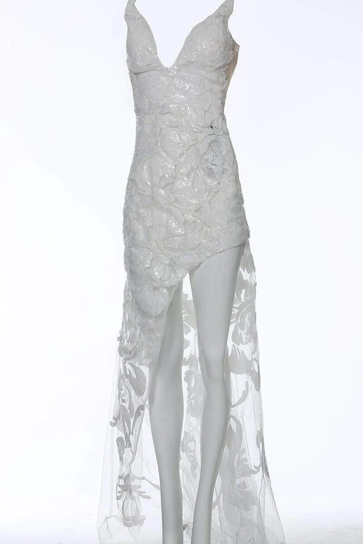 Jovani - 4084 Floral Sequin Appliqued Fitted High Low Prom Dress 13 Jovani - 4084 Floral Sequin Appliqued Fitted High Low Prom Dress