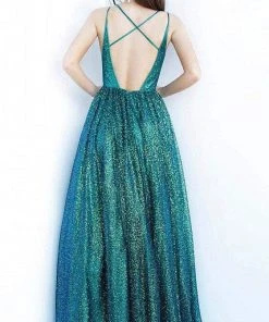 Jovani - 4198 Glitter Plunging V-Neck Ballgown 6 Jovani - 4198 Glitter Plunging V-Neck Ballgown