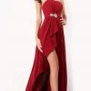 Jovani - 4517 Strapless Jewel Accent High Slit A-Line Evening Dress