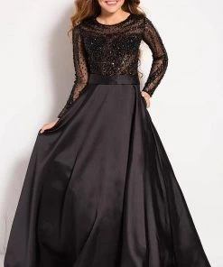 Jovani - 46066 Stone Embellished Long Sleeves Ballgown