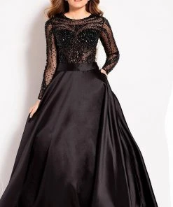 Jovani - 46066 Stone Embellished Long Sleeves Ballgown