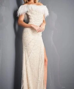 Jovani - 4770 Beaded Fringe Dress With Slit