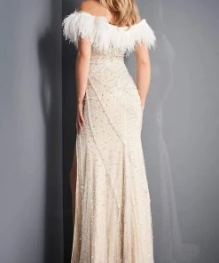 Jovani - 4770 Beaded Fringe Dress With Slit