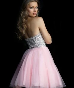 Jovani - 58470 Bead Studded Strapless Top Fit And Flare Cocktail Dress 5 Jovani - 58470 Bead Studded Strapless Top Fit And Flare Cocktail Dress