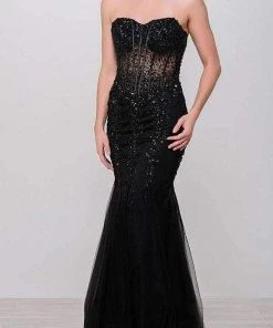 Jovani 5908 Strapless Sweetheart Corset Illusion Bodice Mermaid Gown