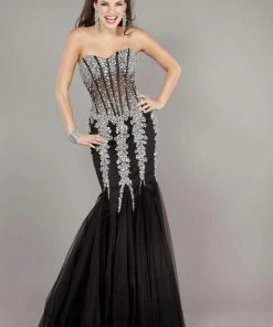 Jovani 5908 Strapless Sweetheart Corset Illusion Bodice Mermaid Gown