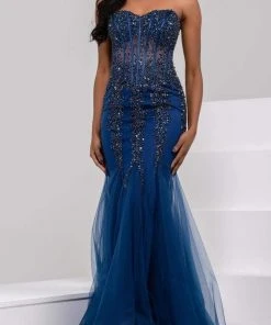 Jovani 5908 Strapless Sweetheart Corset Illusion Bodice Mermaid Gown
