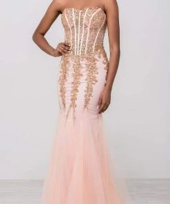 Jovani 5908 Strapless Sweetheart Corset Illusion Bodice Mermaid Gown