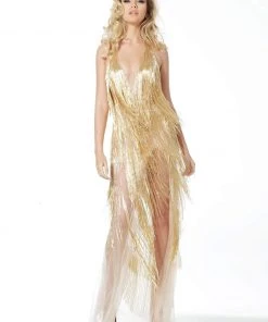 Jovani - 59642 Beaded Fringe Deep V-neck Sheath Dress 15 Jovani - 59642 Beaded Fringe Deep V-neck Sheath Dress