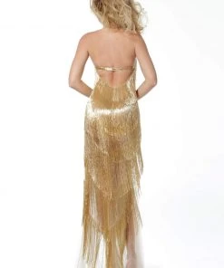 Jovani - 59642 Beaded Fringe Deep V-neck Sheath Dress 12 Jovani - 59642 Beaded Fringe Deep V-neck Sheath Dress