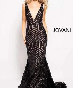 Jovani - 59762 Sexy Fitted Sequined Plunging Gown