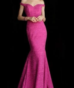 Jovani - 60122 Off Shoulder Sweetheart Neck Glitter Mermaid Gown