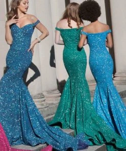 Jovani - 60122 Off Shoulder Sweetheart Neck Glitter Mermaid Gown 22 Jovani - 60122 Off Shoulder Sweetheart Neck Glitter Mermaid Gown