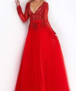 Jovani - 60325 Embellished Plunging V Neck A-line Gown