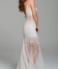 Jovani - 60695 Beaded Plunging V-neck Tulle Trumpet Dress