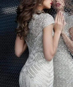 Jovani - 60933 Beaded High Neck Sheath Cocktail Dress 6 Jovani - 60933 Beaded High Neck Sheath Cocktail Dress