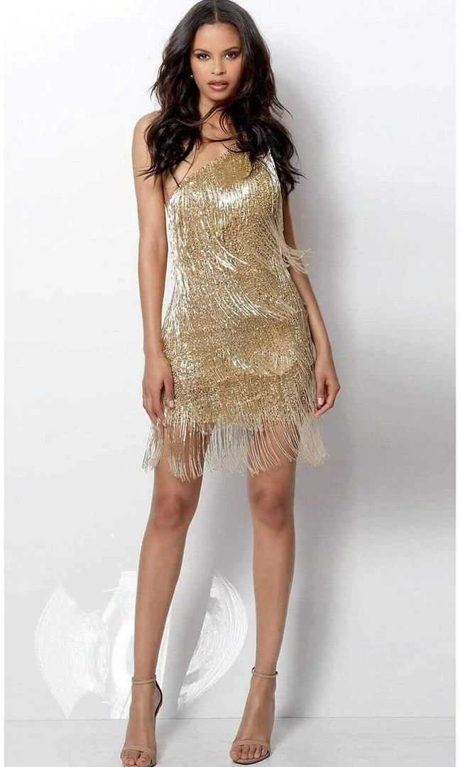 Jovani - 616841 Beaded Fringe One Shoulder Sheath Dress 3 Jovani - 616841 Beaded Fringe One Shoulder Sheath Dress