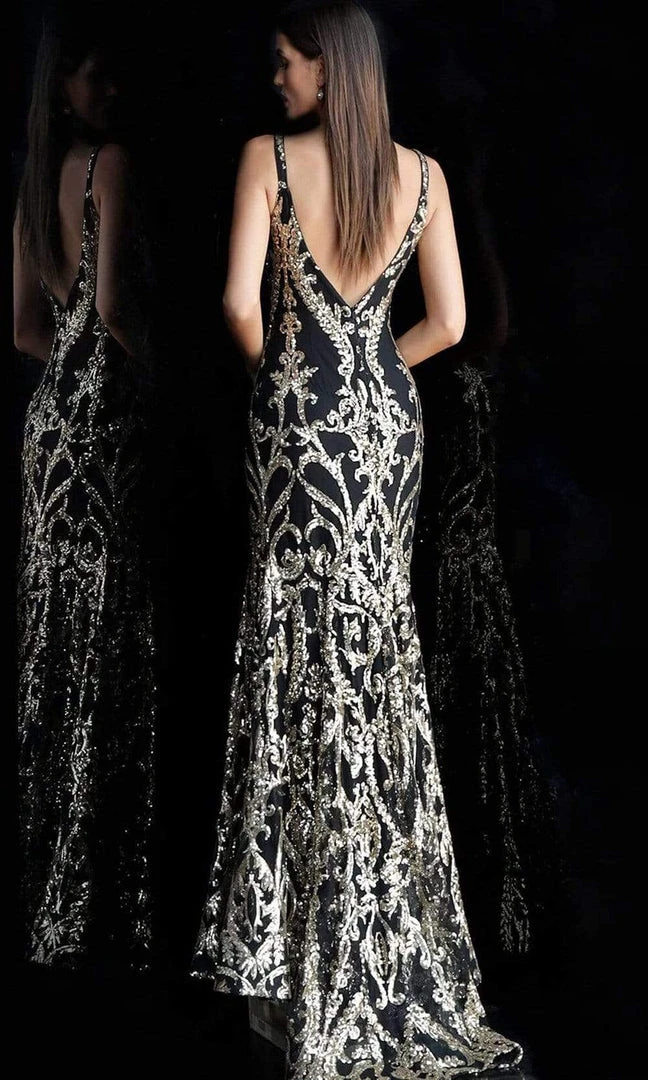 Jovani - 63350 Metallic Sequined Plunging Long Gown 4 Jovani - 63350 Metallic Sequined Plunging Long Gown