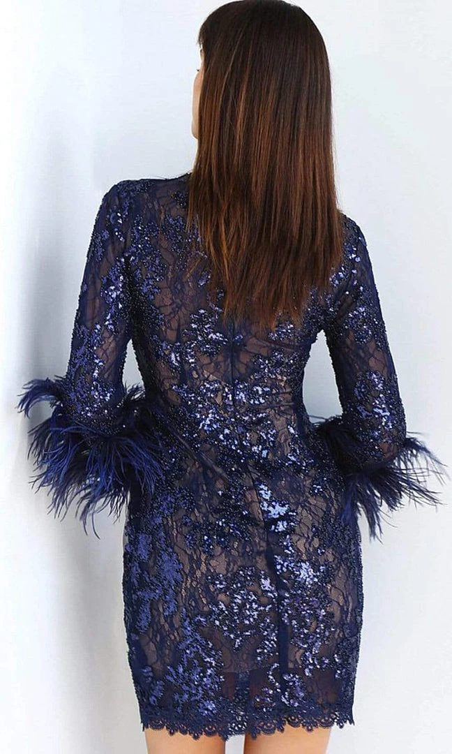 Jovani - 63351 Feathered Sleeve Fitted Cocktail Dress 6 Jovani - 63351 Feathered Sleeve Fitted Cocktail Dress