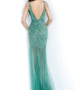 Jovani - 63405 Asymmetrical Beaded Illusion High Slit Gown 11 Jovani - 63405 Asymmetrical Beaded Illusion High Slit Gown