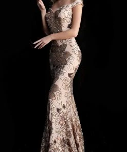 Jovani - 63516 Sequined Off Shoulder Floral Mermaid Gown 14 Jovani - 63516 Sequined Off Shoulder Floral Mermaid Gown