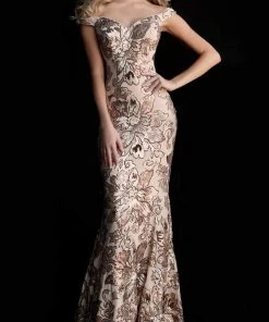 Jovani - 63516 Sequined Off Shoulder Floral Mermaid Gown 15 Jovani - 63516 Sequined Off Shoulder Floral Mermaid Gown