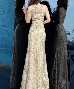 Jovani - 63649 Bead Embroidered Bateau Trumpet Dress