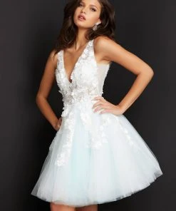 Jovani - 63987 Floral Appliqued A-Line Cocktail Dress