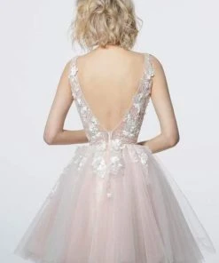 Jovani - 63987 Floral Appliqued A-Line Cocktail Dress