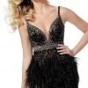 Jovani 64266 - V-Neck Feathered Sheath Cocktail Dress 1 Jovani 64266 - V-Neck Feathered Sheath Cocktail Dress