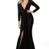 Jovani - 64983 Plunging Neckline Long Sleeve Fitted Dress