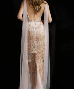 Jovani - 65346 Long Fringe Deep V-neck Tiered Sheath Dress 6 Jovani - 65346 Long Fringe Deep V-neck Tiered Sheath Dress