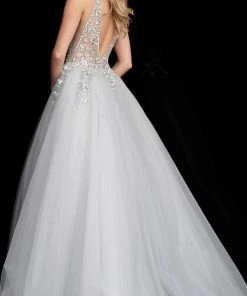 Jovani - 65379 Crystal Embellished Plunging V-neck Ballgown