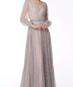 Jovani - 65658 Glittered V-Neck A-Line Dress