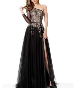 Jovani - 66344 Asymmetric Sequined A-Line Dress