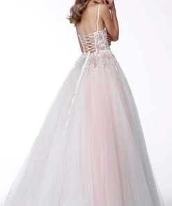 Jovani - 66725 Straight Across Beaded Tulle Ball Gown
