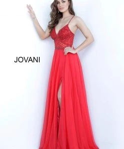 Jovani - 66925 Beaded Plunging V-neck Chiffon A-line Dress