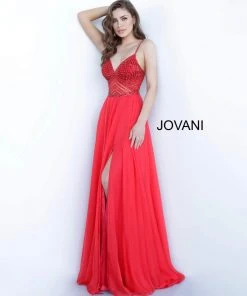 Jovani - 66925 Beaded Plunging V-neck Chiffon A-line Dress