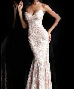 Jovani - 67331 Floral Beadwork Strapless Mermaid Gown