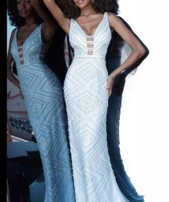 Jovani - 67668 Beaded Plunging V-Neck Sheath Dress 7 Jovani - 67668 Beaded Plunging V-Neck Sheath Dress