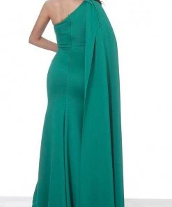Jovani - 67850 One Shoulder Fitted Bodice Cape Evening Gown